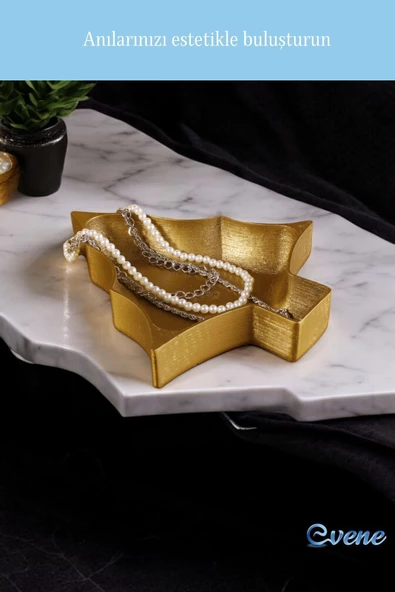 Evene Takı Organizer Makyaj Düzenleyici Kozmetik Organizer Dekoratif Tabak Altın Renk Model 12 - Resim 6