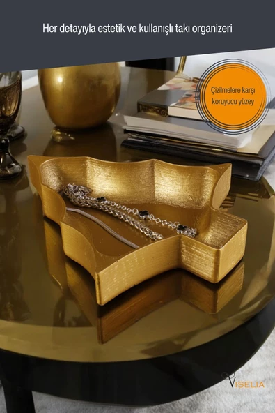 Viselia Takı Tabağı Takı Organizeri Takı Makyaj Kozmetik Düzenleyici Altın Eskitme Renk Model 12 - Resim 4