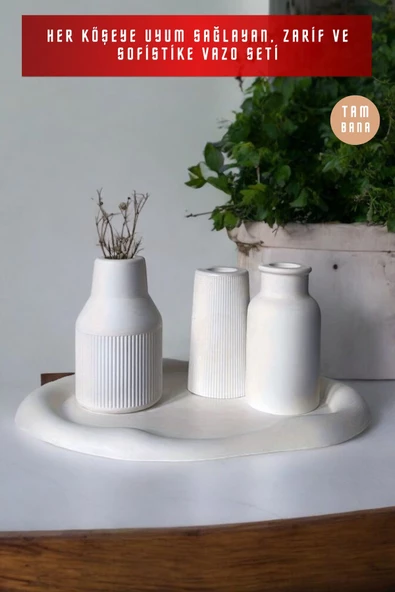 tambana Beyaz Sunumluk Takı Tabağı Dekoratif Tepsi Obje Seti 4 Parça Model 1016 - Resim 2