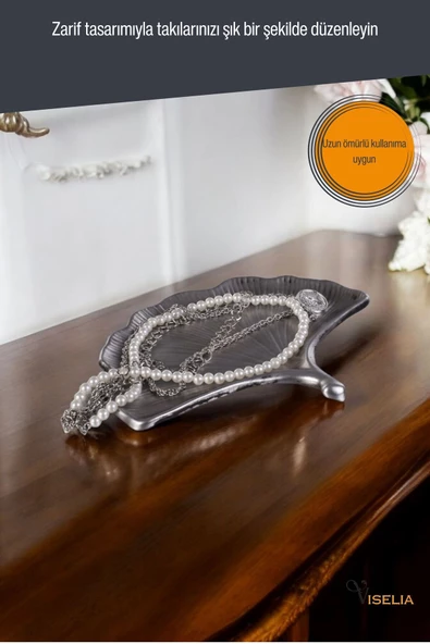 Viselia Takı Tabağı Takı Organizeri Takı Makyaj Kozmetik Düzenleyici Gümüş Eskitme Renk Model 19 - Resim 6