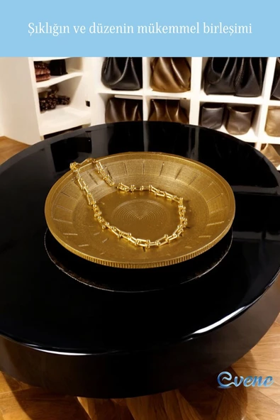 Evene Takı Organizer Makyaj Düzenleyici Kozmetik Organizer Dekoratif Tabak Altın Renk Model 5 - Resim 3