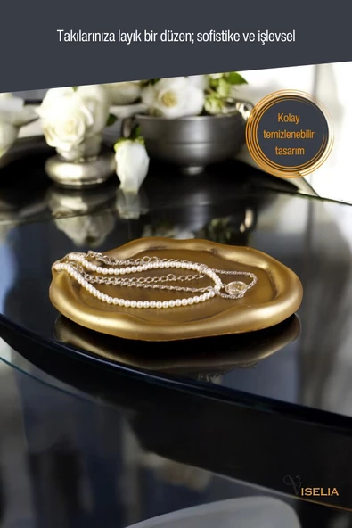 Viselia Takı Tabağı Takı Organizeri Takı Makyaj Kozmetik Düzenleyici Altın Eskitme Renk Model 18 - Resim 3