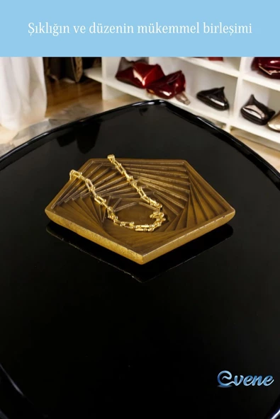 Evene Şekerlik Sunumluk Drajelik Dekoratif Tabak Altın Eskitme Renk Model 9 - Resim 4