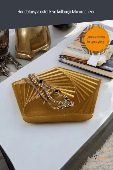 Viselia Takı Tabağı Takı Organizeri Takı Makyaj Kozmetik Düzenleyici Altın Renk Model 9 - Resim 4