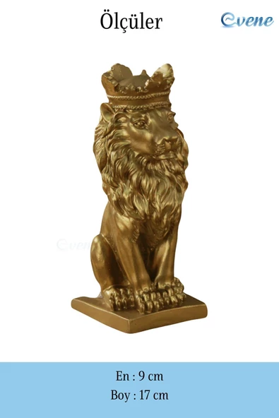 Evene Biblo Dekoratif Obje Heykel Taçlı Aslan Biblo Dekoratif Süs Eşyası Altın Renk Model 34 - Resim 3