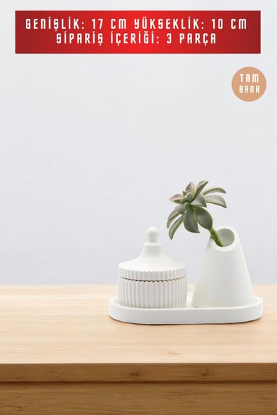 tambana Beyaz Sunumluk Takı Tabağı Dekoratif Tepsi Obje Seti 3 Parça Model 1039 - Resim 3