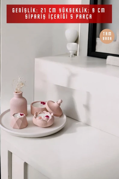 tambana Pembe Sunumluk Takı Tabağı Dekoratif Tepsi Obje Seti 5 Parça Model 1023 - 3