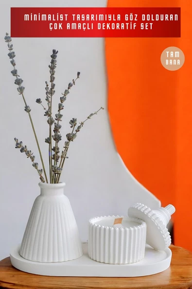 tambana Beyaz Sunumluk Takı Tabağı Dekoratif Tepsi Obje Seti 3 Parça Model 1002 - Resim 2