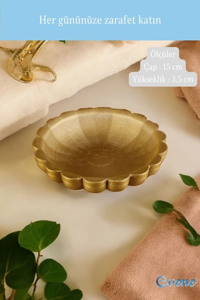 Evene Takı Organizer Makyaj Düzenleyici Kozmetik Organizer Dekoratif Tabak Altın Renk Çiçek Model - Resim 2