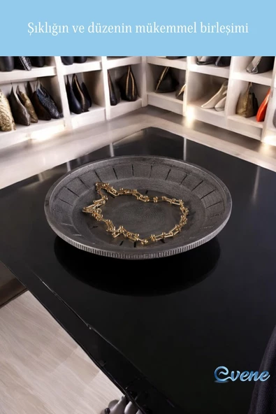 Evene Takı Organizer Makyaj Düzenleyici Kozmetik Organizer Dekoratif Tabak Gümüş Eskitme Renk Model 5 - Resim 3