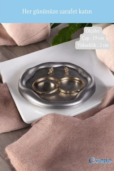 Evene Takı Organizer Makyaj Düzenleyici Kozmetik Organizer Dekoratif Tabak Gümüş Eskitme Renk Model 17 - Resim 2