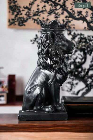Rugad Biblo Dekoratif Heykel Taçlı Aslan Biblosu Siyah Model 34 - 2