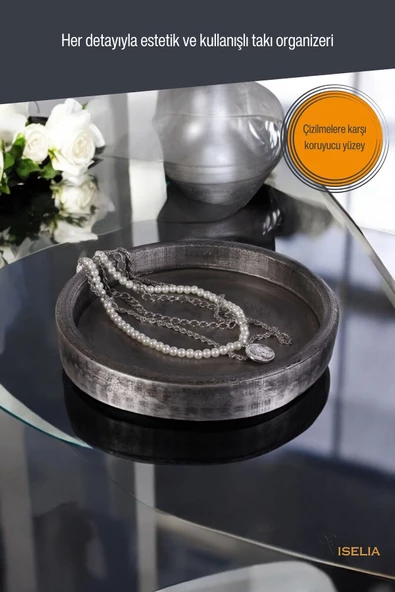 Viselia Takı Tabağı Takı Organizeri Takı Makyaj Kozmetik Düzenleyici Gümüş Eskitme Renk Model 20 - Resim 4