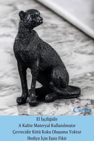Evene Biblo Dekoratif Obje Heykel Leopar Biblo Dekoratif Süs Eşyası Siyah Model 33 - Resim 4