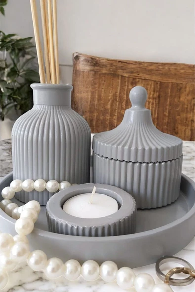 tambana Gri Sunumluk Takı Tabağı Dekoratif Tepsi Obje Seti 4 Parça Model 1032 ürün görseli 1