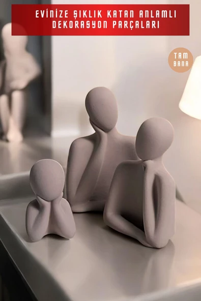 tambana 3’lü Cappuccino Heykel Biblo Seti Dekoratif Süs Eşyası Dekoratif Masa Süsü Model 1 - Resim 4