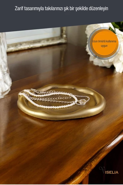 Viselia Takı Tabağı Takı Organizeri Takı Makyaj Kozmetik Düzenleyici Altın Eskitme Renk Model 18 - Resim 6