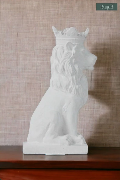 Rugad Biblo Dekoratif Heykel Taçlı Aslan Biblosu Beyaz Model 34 - Resim 2