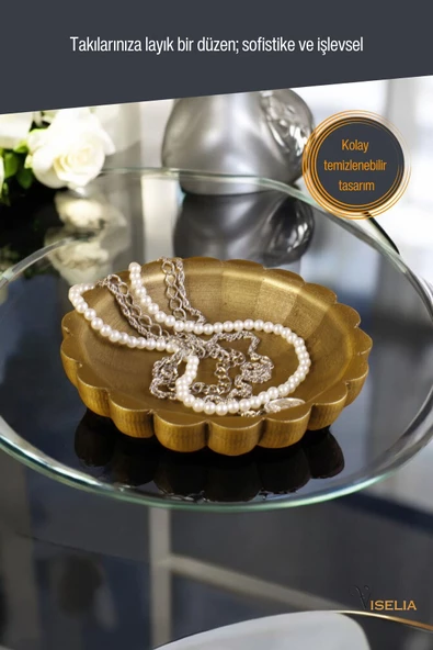 Viselia Takı Tabağı Takı Organizeri Takı Makyaj Kozmetik Düzenleyici Altın Eskitme Renk Model 8 - Resim 3