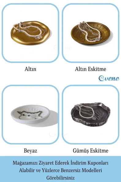 Evene Takı Organizer Makyaj Düzenleyici Kozmetik Organizer Dekoratif Tabak Gümüş Eskitme Renk Model 16 - 7