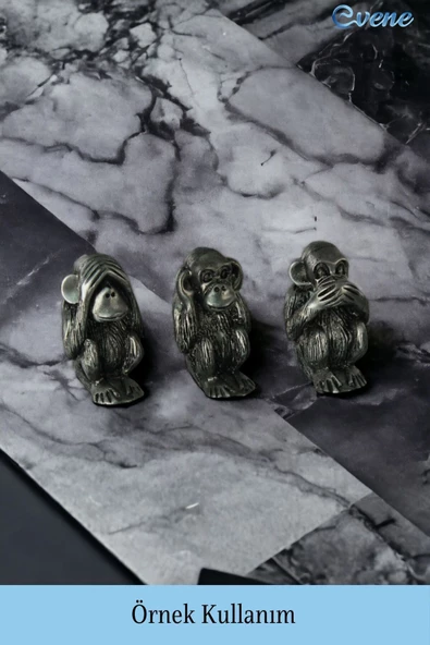 Evene Biblo Dekoratif Obje Heykel Üç Maymun Biblo Dekoratif Süs Eşyası Gümüş Eskitme Renk Model 32 - Resim 2