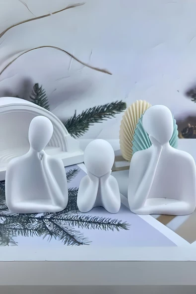 tambana 3’lü Beyaz Heykel Seti Dekoratif Süs Eşyası Dekoratif Masa Süsü Model 1 ürün görseli 1