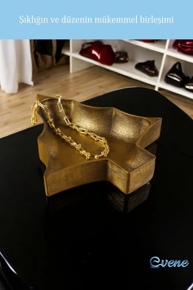 Evene Takı Organizer Makyaj Düzenleyici Kozmetik Organizer Dekoratif Tabak Altın Eskitme Renk Model 12 - Resim 3