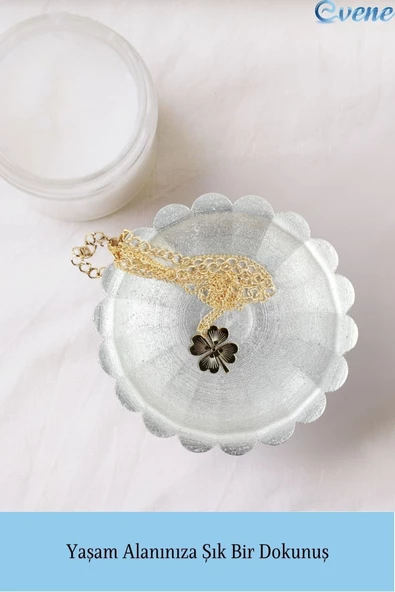 Evene Dekoratif Kase Gümüş Renk Takı Kutusu Yüzük Kolye Kutusu Mum Tabağı Takı Organizer Çiçek Model - 3