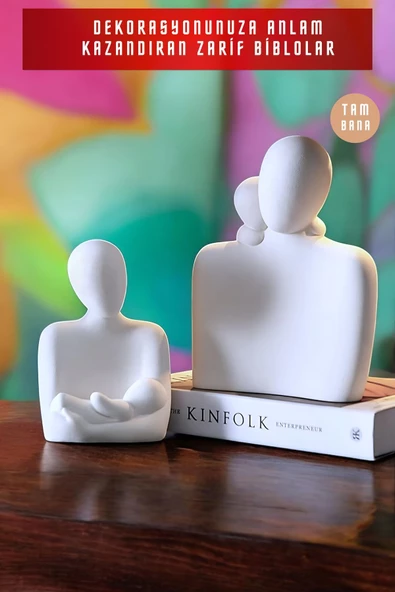 tambana 2’li Beyaz Heykel Biblo Seti Dekoratif Süs Eşyası Dekoratif Masa Süsü Model 4 - 2