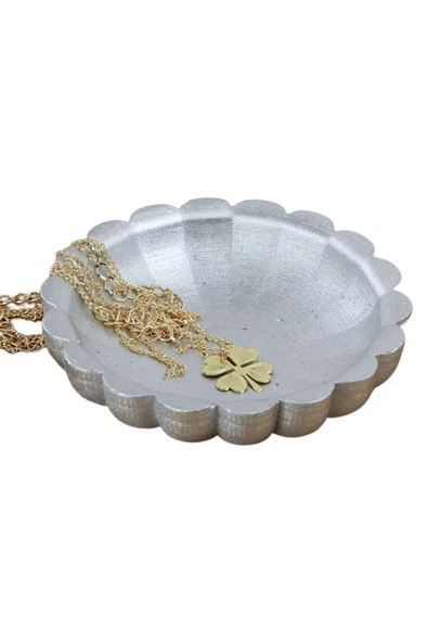 Evene Dekoratif Kase Gümüş Renk Takı Kutusu Yüzük Kolye Kutusu Mum Tabağı Takı Organizer Çiçek Model