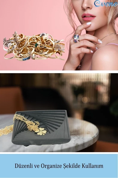 Evene Dekoratif Kase Siyah Renk Takı Kutusu Yüzük Kolye Kutusu Mum Tabağı Takı Organizer Model 3 - Resim 4