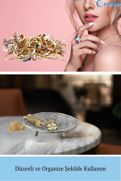 Evene Dekoratif Kase Gümüş Eskitme Renk Takı Kutusu Yüzük Kolye Kutusu Mum Tabağı Takı Organizer Model 7 - 4