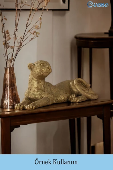 Evene Biblo Dekoratif Obje Heykel Leopar Biblo Dekoratif Süs Eşyası Altın Renk Model 38 - Resim 2