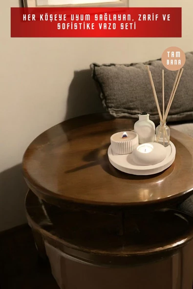 tambana Beyaz Sunumluk Takı Tabağı Dekoratif Tepsi Obje Seti 4 Parça Model 1049 - Resim 2