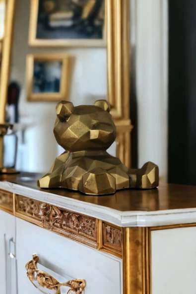 Rugad Biblo Dekoratif Heykel Ayı Biblosu Altın Eskitme Renk Model 39 ürün görseli 1