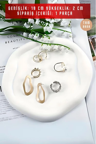 tambana Beyaz Sunumluk Takı Tabağı Dekoratif Tepsi Obje Ev Dekorasyon Model 17 - Resim 3