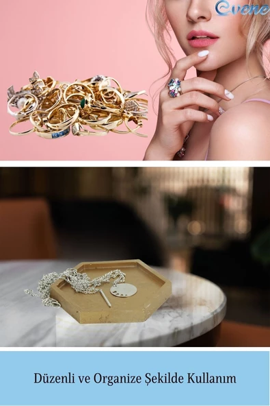 Evene Dekoratif Kase Altın Renk Takı Kutusu Yüzük Kolye Kutusu Mum Tabağı Takı Organizer Altıgen Model - 4