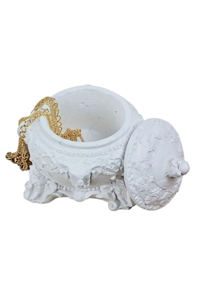 Evene Dekoratif Kase Beyaz Renk Takı Kutusu Yüzük Kolye Kutusu Mum Tabağı Takı Organizer Kapaklı Model