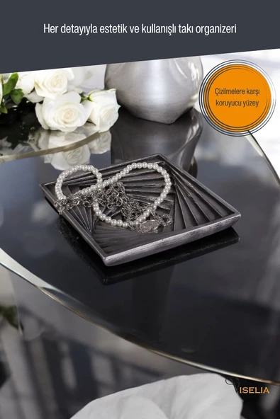 Viselia Takı Tabağı Takı Organizeri Takı Makyaj Kozmetik Düzenleyici Gümüş Eskitme Renk Model 3 - Resim 4