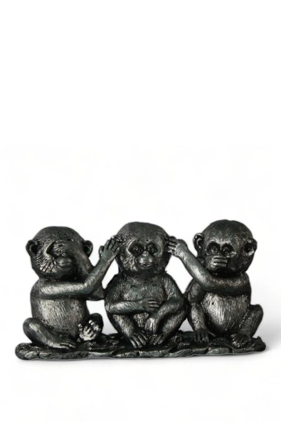 Evene Biblo Dekoratif Obje Heykel Üç Maymun Biblo Dekoratif Süs Eşyası Gümüş Eskitme Renk Model 30 ürün görseli 1