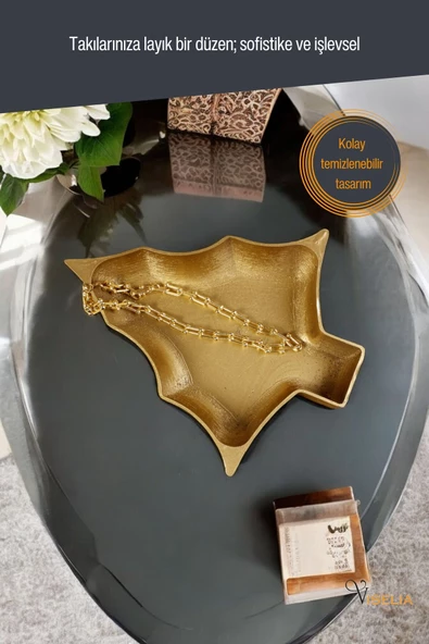 Viselia Takı Tabağı Takı Organizeri Takı Makyaj Kozmetik Düzenleyici Altın Eskitme Renk Model 12 - Resim 3