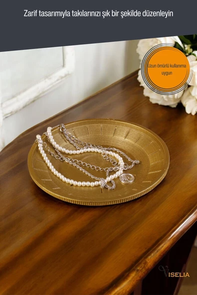 Viselia Takı Tabağı Takı Organizeri Takı Makyaj Kozmetik Düzenleyici Altın Renk Model 5 - Resim 6