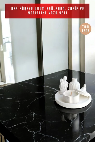 tambana Beyaz Sunumluk Takı Tabağı Dekoratif Tepsi Obje Seti 4 Parça Model 1052 - Resim 2