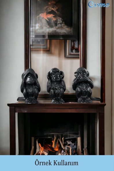 Evene Biblo Dekoratif Obje Heykel Üç Maymun Biblo Dekoratif Süs Eşyası Siyah Renk Model 32 - Resim 2