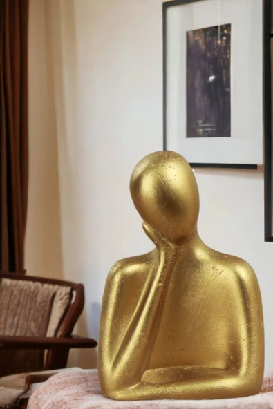 Rugad Biblo Heykel Düşünen Insan Silüeti Büyük Boy Altın Model 11 - Resim 2