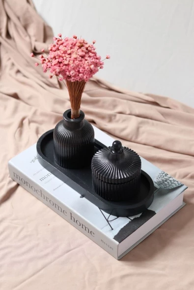 tambana Siyah Sunumluk Takı Tabağı Dekoratif Tepsi Obje Seti 3 Parça Model 1001 ürün görseli 1