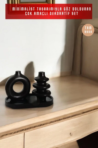 tambana Siyah Sunumluk Takı Tabağı Dekoratif Tepsi Obje Seti 3 Parça Model 1046 - 2