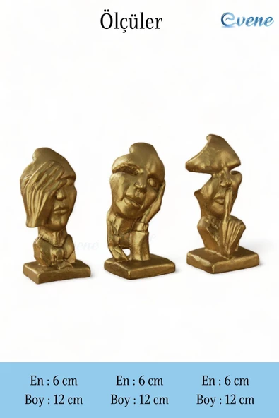 Evene Biblo Dekoratif Obje Heykel Üç Maymun Biblo Dekoratif Süs Eşyası Altın Renk Model 31 - Resim 3