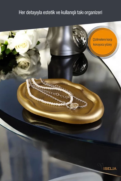 Viselia Takı Tabağı Takı Organizeri Takı Makyaj Kozmetik Düzenleyici Altın Eskitme Renk Model 18 - Resim 4