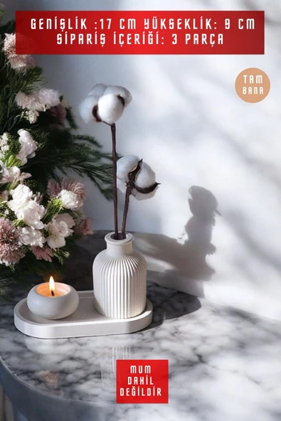 tambana Beyaz Sunumluk Takı Tabağı Dekoratif Tepsi Obje Seti 3 Parça Model 1011 - Resim 3